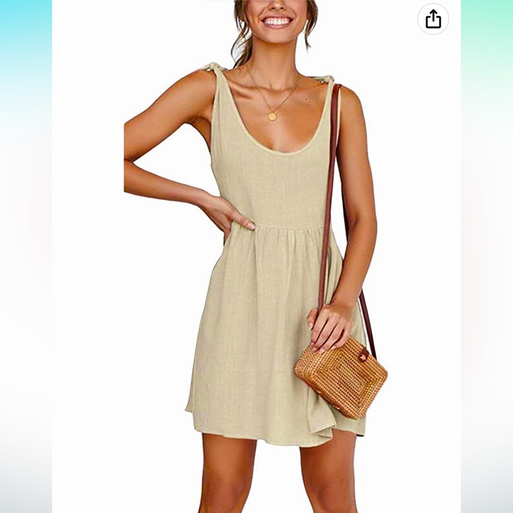Women’s Babydoll Tie Strap Scoop Neck Dress in Khaki